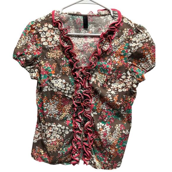 Vero Moda Ruffle Front Floral Blouse – Cottagecore Y2K Vintage Style Small - Picture 1 of 7